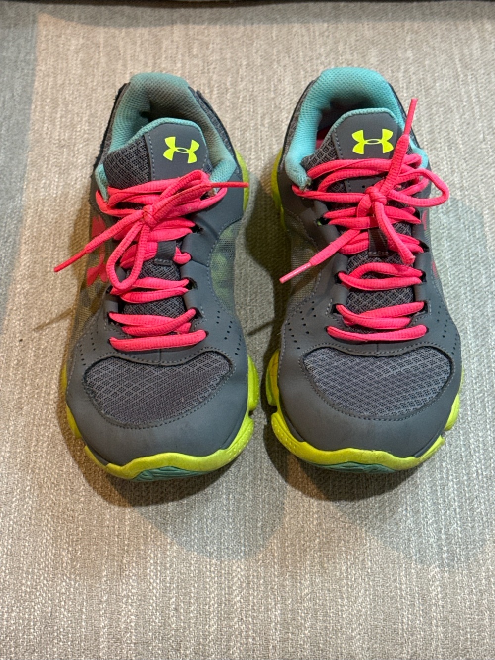 Under Armour Women’s Gray Athletic Shoes with Pink Laces and Lime Accents